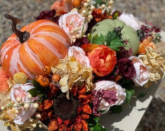 Large Fall Pumpkin Centerpiece, xl fall pumpkin centerpiece, fall centerpiece with pumpkins, pumpkins, sunflower and pumpkin centerpiece