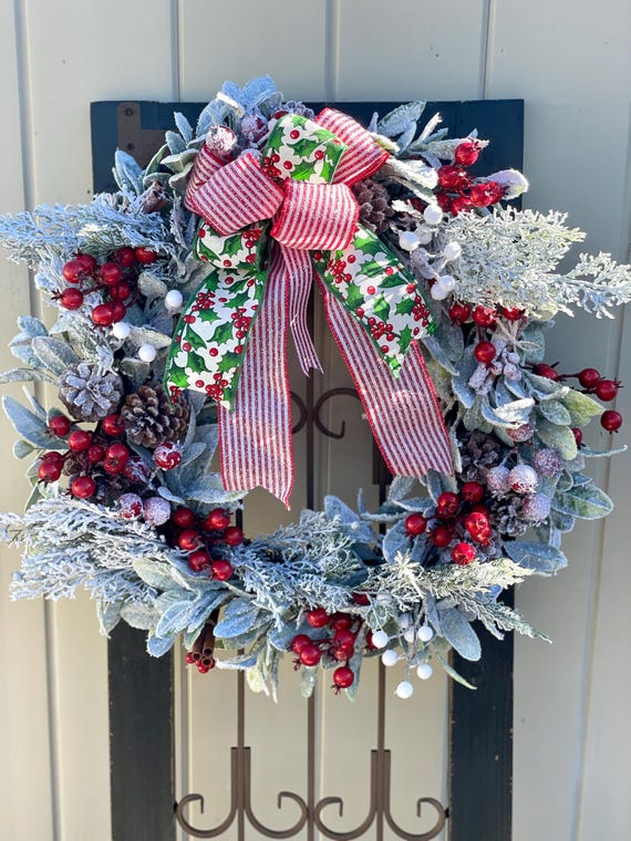 Frosted Winter Wreath: Red Berry & Pinecone Holiday Decor