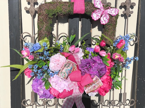 Spring Moss Wreath for Front Door, Spring Door Wreath, Easter Wreath for Front Door, Moss Wreath with Bow, Spring Wreath, Everyday Wreath