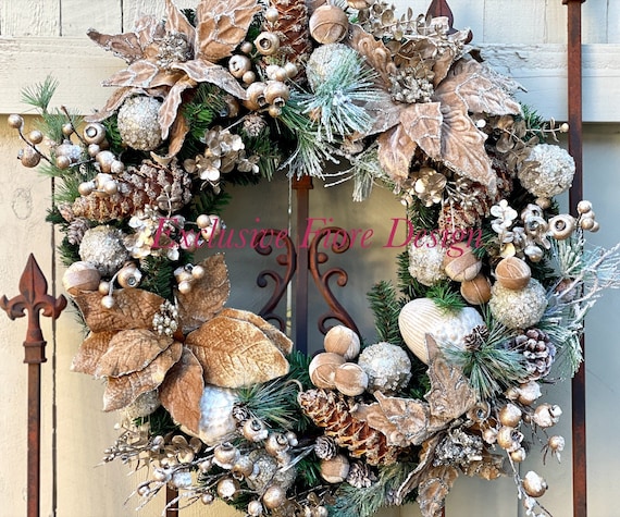 Christmas Wreath, Holiday Wreath, Winter Wreath, Best Seller, Elegant Wreath, Christmas wreath gold, Christmas Wreath outdoor, Gold Wreath