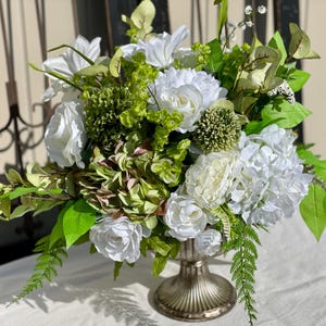 Elegant Centerpiece, Green and White Centerpiece, Elegant Floral Arrangement, Large Centerpiece for Table, Spring Centerpiece, Centerpiece