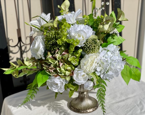 Elegant Centerpiece, Green and White Centerpiece, Elegant Floral Arrangement, Large Centerpiece for Table, Spring Centerpiece, Centerpiece