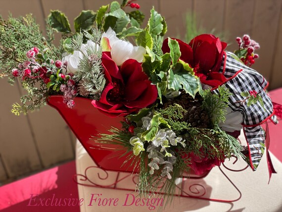 Christmas Sleigh Centerpiece,Christmas Centerpiece, Christmas Arrangement, Winter Centerpiece, Holiday Centerpiece, Christmas Decor
