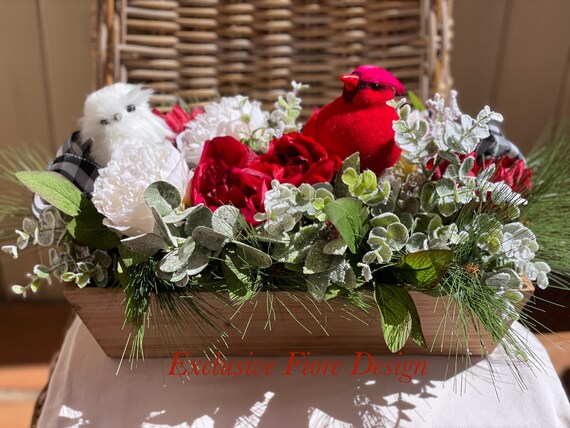 Christmas Centerpiece, Winter Centerpiece,Holiday Arrangement, Best Seller Centerpiece, Buffalo Check Arrangement,Holiday Centerpiece