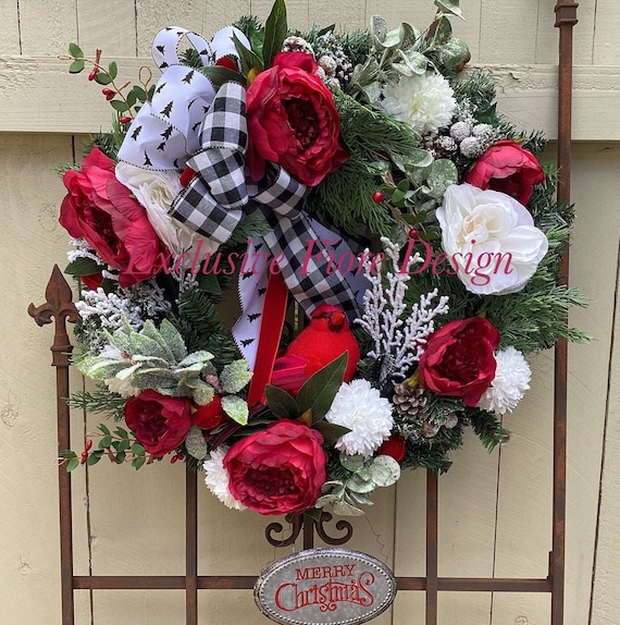 Christmas Wreath For Front Door, Buffalo Check Wreath, Holiday Wreath, Winter Wreath for Front Door, Outdoor Wreath, Holiday Wreath