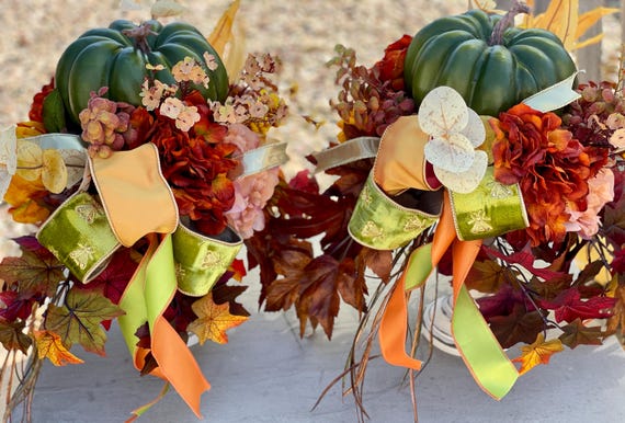 Pair of Fall Centerpieces for Dining Table, Fall Centerpiece for Table, Fall Centerpiece, Fall Candlestick Centerpiece, Fall Arrangements