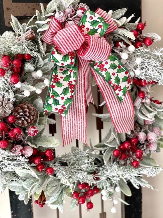 Winter Wreath for Front Door, Christmas Wreath for Door, Holiday Wreath for Door, Christmas Wreaths, Winter Wreath with Bow, Christmas Decor
