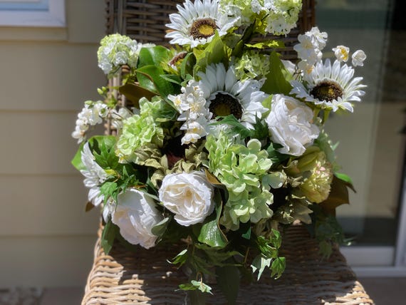 Elegant sunflower arrangement, Green and White flower arrangement, Artificial flower arrangement, Elegant floral arrangement,