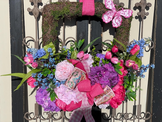 Spring Moss Wreath for Front Door, Spring Door Wreath, Easter Wreath for Front Door, Moss Wreath with Bow, Spring Wreath, Everyday Wreath