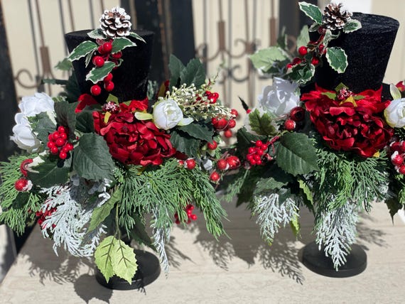Pair of Christmas Candlesticks, Christmas Centerpiece for Dining Table, Christmas Arrangement for Dining Table, Christmas Table Centerpiece