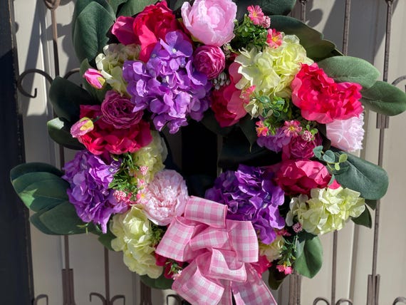 Spring Wreath for Front Door, Spring Door Wreath, Everyday Wreath, Magnolia Wreath with Flowers, Hydrangea Wreath, Easter Wreath for Door