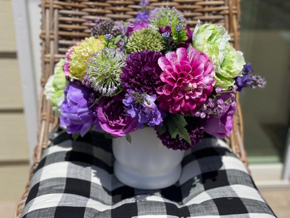 Elegant artificial floral arrangement, Green and purple floral arrangement, Hydrangea and peony floral arrangement, Elegant Centerpiece