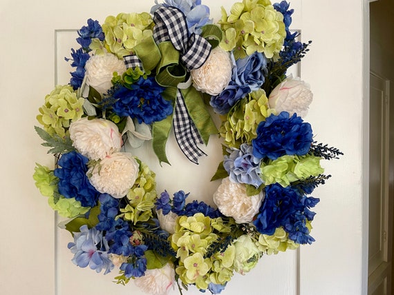 Front Door Wreath, Blue and White Wreath, Best Seller, Everyday Wreath, Wreath for Front Door, Summer Wreath, Grapevine Wreath, Door Wreath