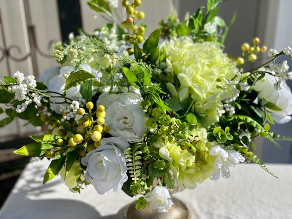 Elegant green and white arrangement, Spring Centerpiece, Large Centerpiece for Table, Table Arrangement, Premium Floral Arrangement