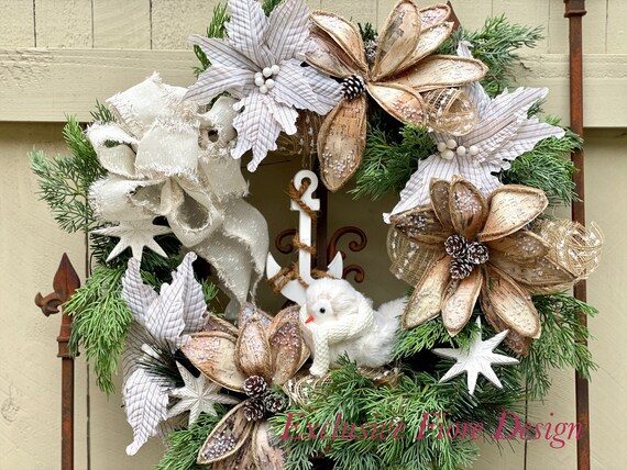 Christmas Wreath for Front Door, Winter Wreath, Beach House Wreath, Nautical Wreath, Holiday Wreath, Holiday Wreaths, Natural Wreath,