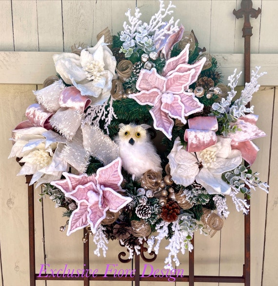 Winter Wreath, Fall Wreath, Christmas Wreath, Owl Wreath, Best Seller Wreath, Fall Door Wreath, Outdoor Wreath, Pink Wreath