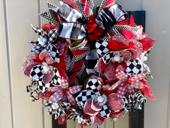 Elegant holiday wreath for door, elegant wreath, christmas wreath for front door, winter wreath, buffalo check wreath, christmas wreaths