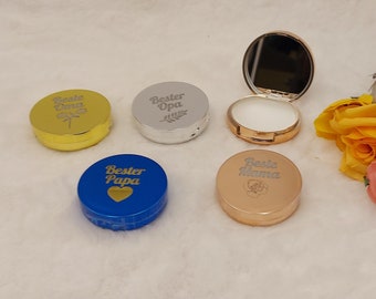 Taschenspiegel mit Lippenpflege Lippenbalsam graviert Name personalisiert mit Namensgravur Hochzeit Braut Brautjungfer