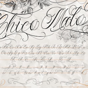 Letras de tatuaje chicano, letra individual en formato SVG, JPG y PNG, y versión OTF gratuita para tatuajes, pinceles para tatuajes, letras para tatuajes.