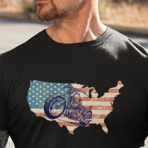 American Motorcycle Tee, USA Biker Shirt, Patriot Bike Apparel, US Flag Rider Top, United States Pride T-shirt, Biker Shirt, Biker tshirt