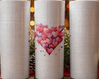 Valentines Tumbler Wrap White Linen Pink Valentines Hearts Design 20oz Skinny Tumbler Sublimation Designs Hearts Wrap