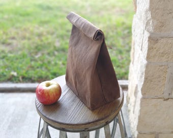 Waxed Canvas Lunch Bag, Reusable Snack tote, vintage lunch box