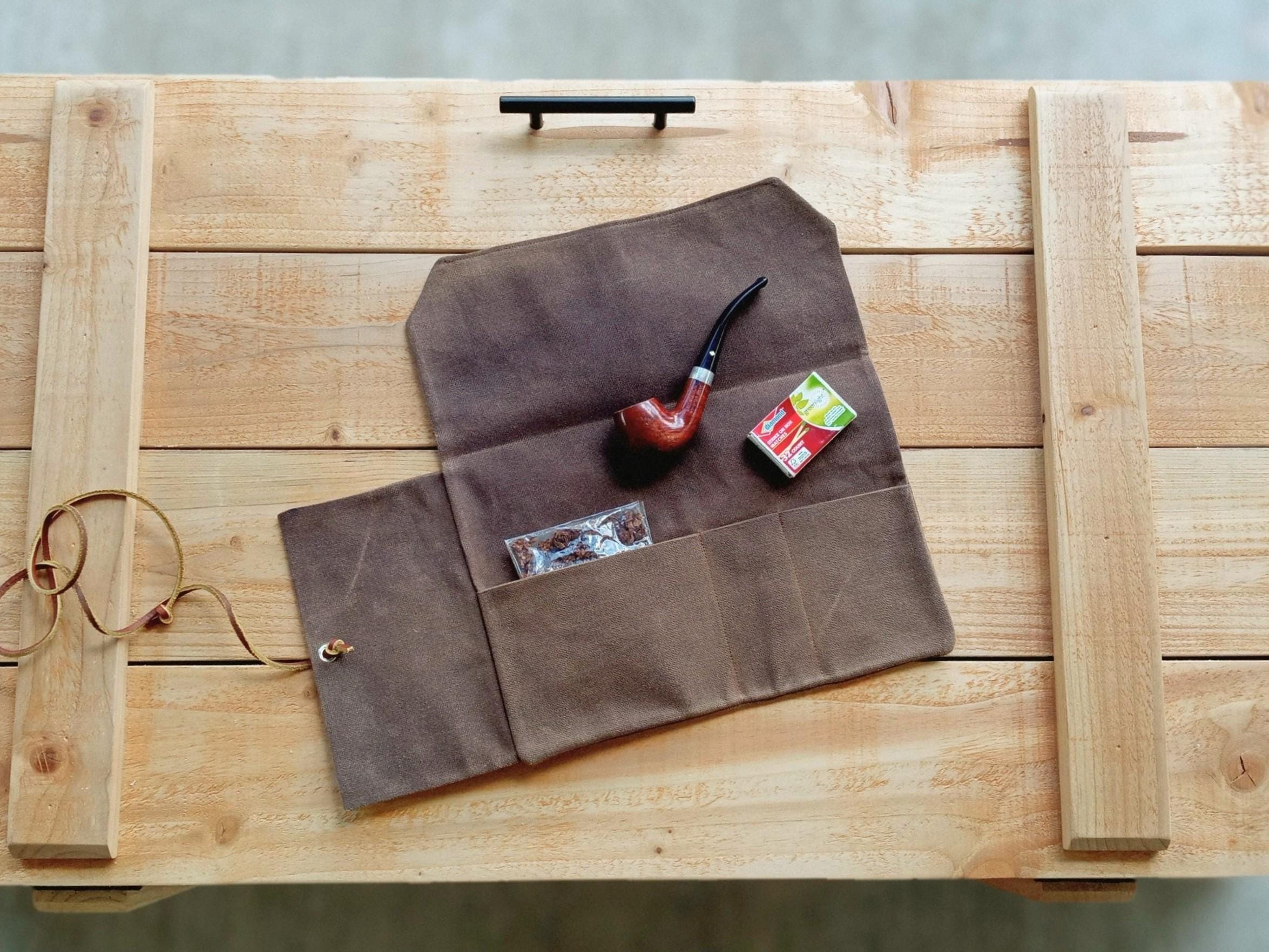 Waxed Canvas Pipe Roll, Roll up Tobacco Case, Travel Smoking Pouch