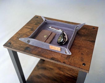 Waxed canvas catch-all, portable dog bowl, personalized valet tray