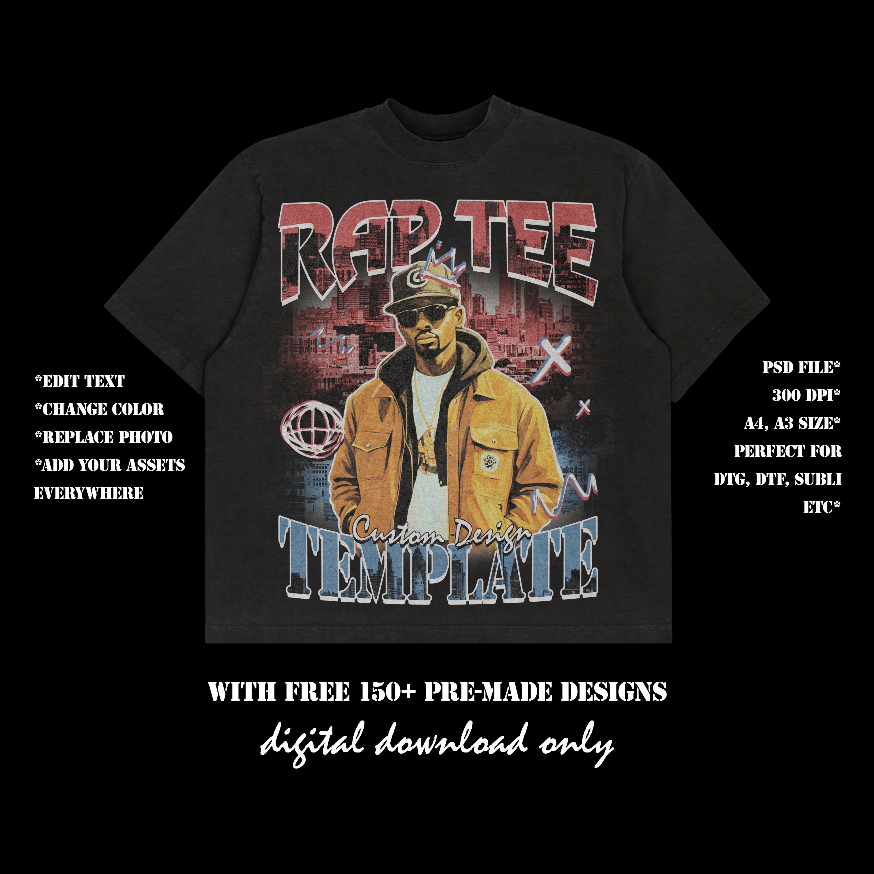Rap Tee Template, Bootleg Design, 90s Design, Tshirt Design, Graphic Rap Tee Template, Bootleg Design, 90s Design, Tshirt Design, Graphic
