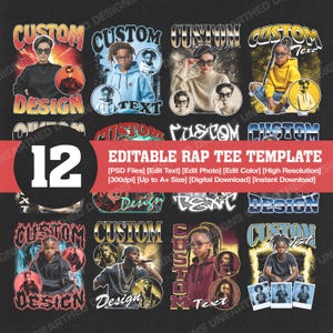 12 Editable Rap Bootleg PSD Template, Custom Rap Tee Template, Custom Text, Custom Photo, Custom Your Own Bootleg, PSD File, Digital Product