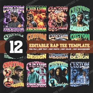 12 Editable Rap Bootleg PSD Template, Custom Rap Tee Template, Custom Text, Custom Photo, Custom Your Own Bootleg, PSD File, Digital Product