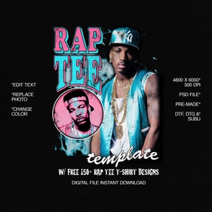 Rap Tee Template, 90s Bootleg, Rap Tee T-Shirt Design, Vintage Bootleg, Bootleg T-Shirt Design, PSD File, Digital Download, Dtf, Dtg, Subli