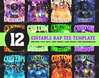 Custom Bootleg T-shirt Design Bundle, Editable Rap Tee Template, Custom Bootleg Design, Custom Text, Custom Photo, PSD File, Digital Product