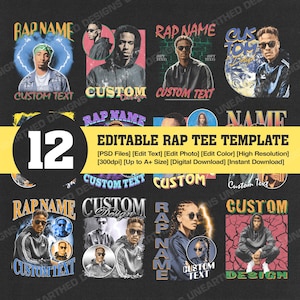 12 Editable Rap Bootleg PSD Template, Custom Rap Tee Template, Custom Text, Custom Photo, Custom Your Own Bootleg, PSD File, Digital Product
