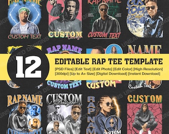 12 Editable Rap Bootleg PSD Template, Custom Rap Tee Template, Custom Text, Custom Photo, Custom Your Own Bootleg, PSD File, Digital Product