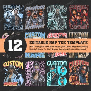 12 Editable Rap Bootleg PSD Template, Custom Rap Tee Template, Custom Text, Custom Photo, Custom Your Own Bootleg, PSD File, Digital Product