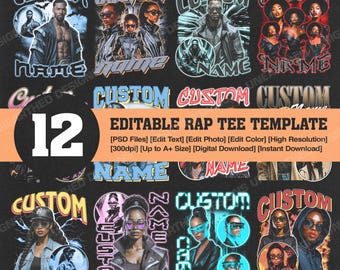 12 Editable Rap Bootleg PSD Template, Custom Rap Tee Template, Custom Text, Custom Photo, Custom Your Own Bootleg, PSD File, Digital Product