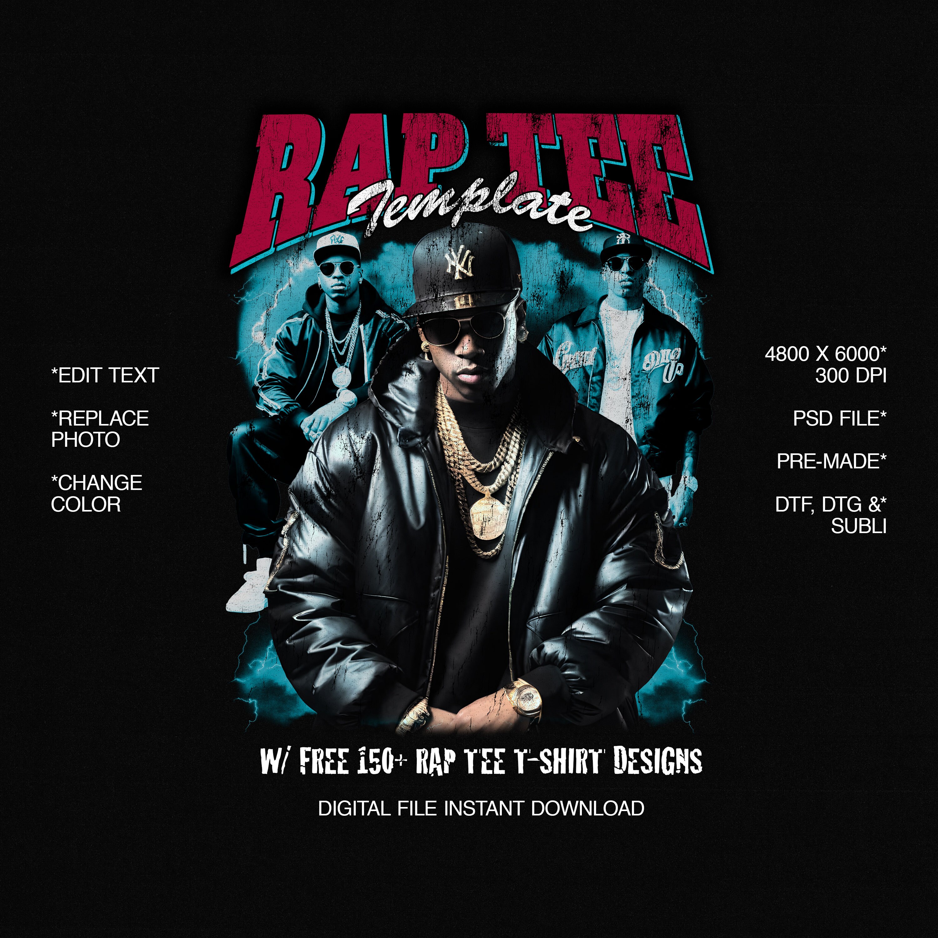 Rap Tee Template, Rap Tee T-shirt Design, 90s Bootleg, Vintage Bootleg ...