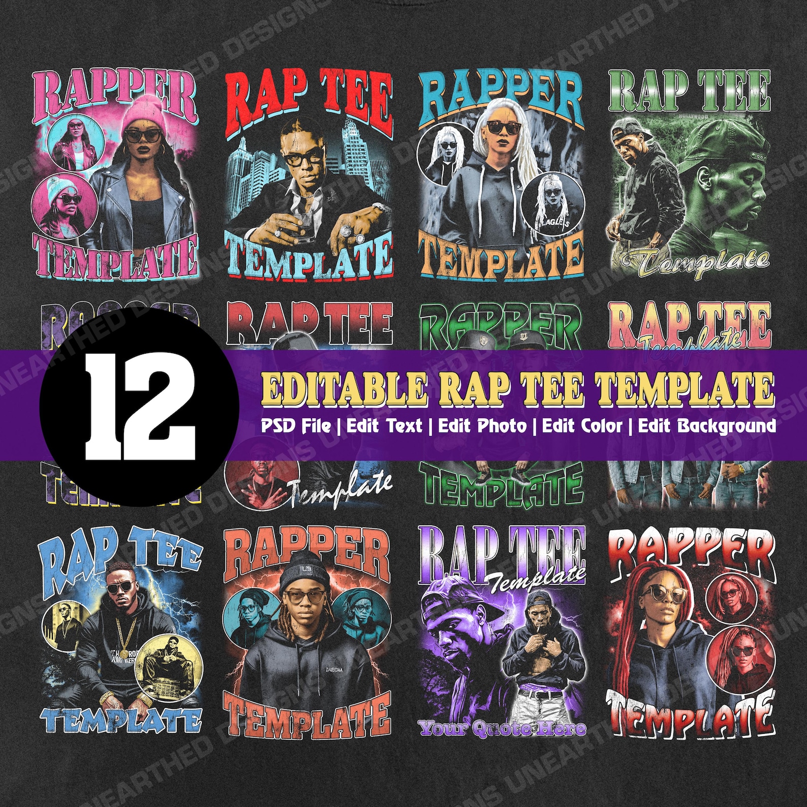 Custom Raps For Cardboard 12 Editable Rap Bootleg PSD Template, Custom Rap Tee Template, Custom ...