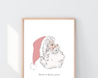 Santa Christmas Print, Holly Jolly Children's Wall Art