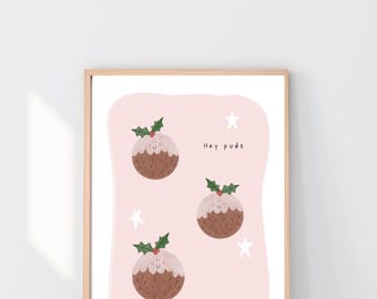 Christmas Pudding Nursery Print | Baby Shower Gift, Pink Decor