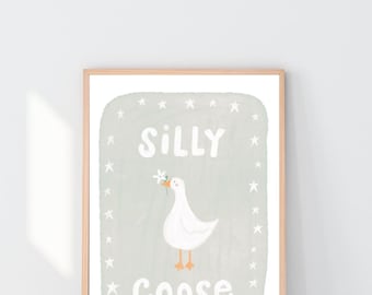 Silly Goose Nursery Print: Green Baby Room Wall Art