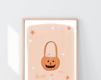 Trick or Treat Halloween Print: Pink Nursery Wall Art