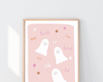 Trick or Treat Ghost Print | Pink Halloween Nursery Art
