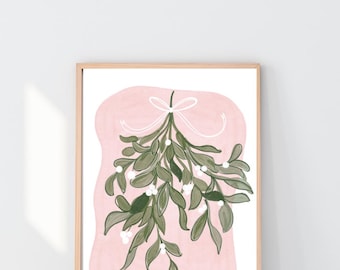 Mistletoe Kisses Print | Pink Nursery Christmas Decor