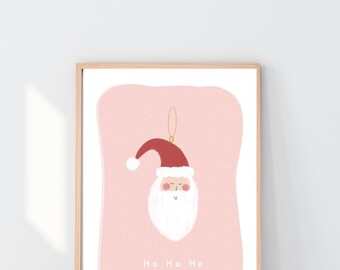 Pink Santa Nursery Print | Christmas Wall Art