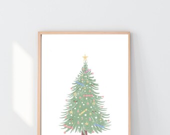 Merry Christmas Tree Print, Children's Wall Art