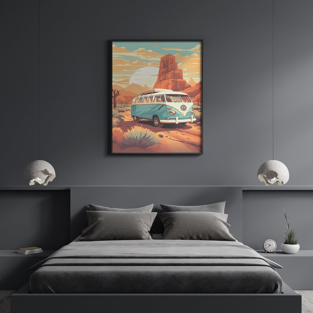 Retro VW Volkswagen Bus Wall Art Vintage Car Print Southwest Etsy
