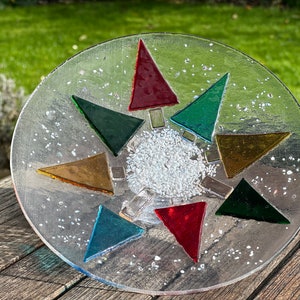 Colourful Decorative Glass Plate - Festive  Christmas Tree Design