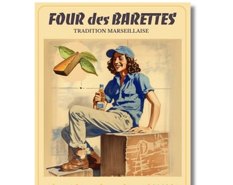 Affiche vintage Marseille - Le four des barettes - Décoration murale cadeau - Voyage en Provence - A3 30x42